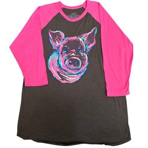 CRAZY TRAIN Neon Pig Graphic 3/4 Sleeve Raglan T-Shirt XL